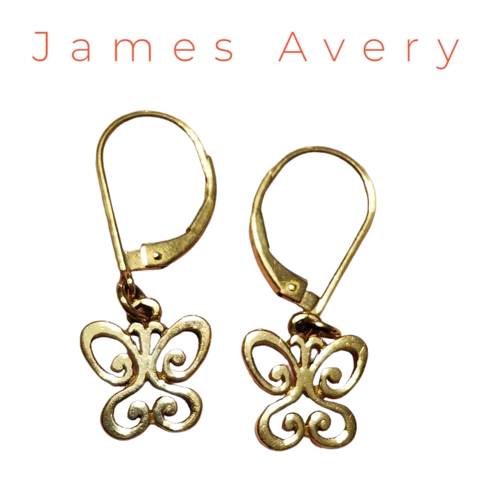 James Avery Retired 14K Gold Butterfly Dangle Lever Back Earrings RARE Gift